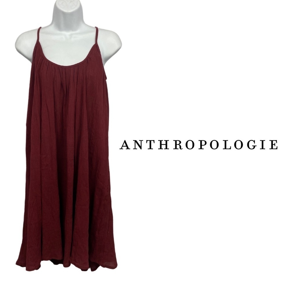 Anthropologie by Anthropologie Burgundy Bohemian Swing Mini Dress - Size XS